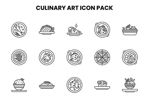 Culinary Art Line Vector Icons Pack Stock Illustration