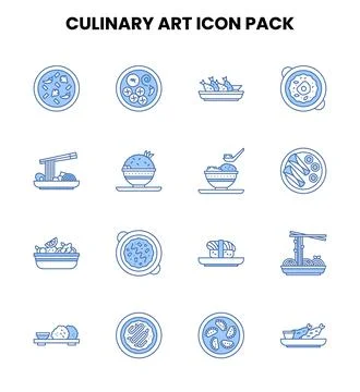 Culinary Art Two Color Blue Set Icons Pack Stock Illustration