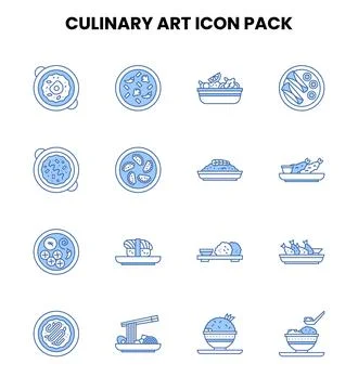 Culinary Art Two Color Blue Collection Icons Pack Stock Illustration