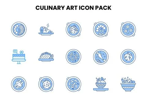 Culinary Art Two Colour Collection Icons Pack Stock Illustration