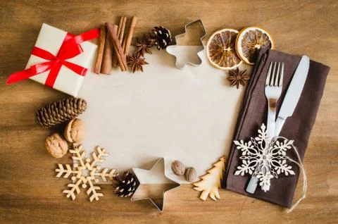 Culinary Background. Christmas Postcard with Empty Paper. Stock Photos
