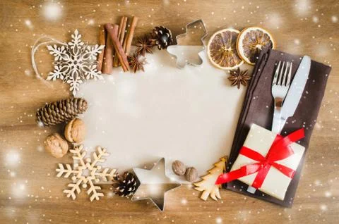 Culinary Background. Christmas Postcard with Empty Paper. Stock Photos