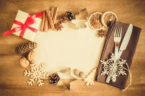 Culinary Background. Christmas Postcard with Empty Paper. 스톡 사진