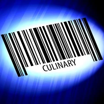 Culinary - barcode with futuristic blue background Stock Illustration