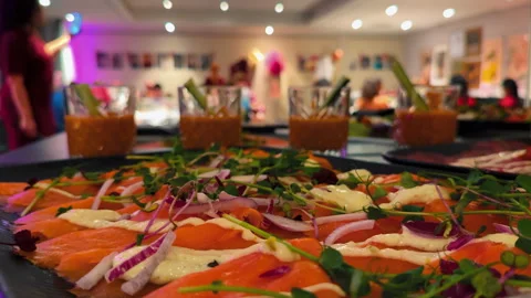 Culinary buffet. Dinner. Catering. Dining. Celebration Party Concept Stock Footage 302309477