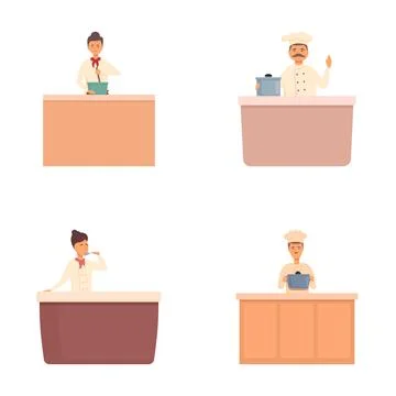 Culinary class icons set cartoon vector. Chef conducting master class Stock Illustration
