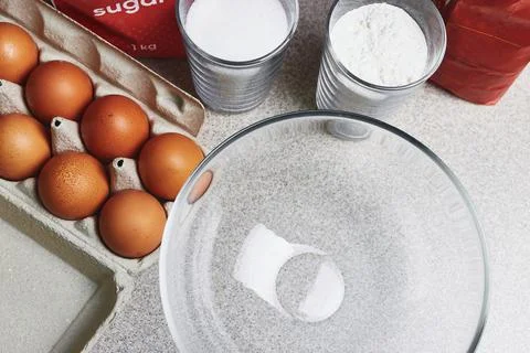 Culinary class in a kitchen. Ingredients for baking cake on a table. Cooking  Stock Photos