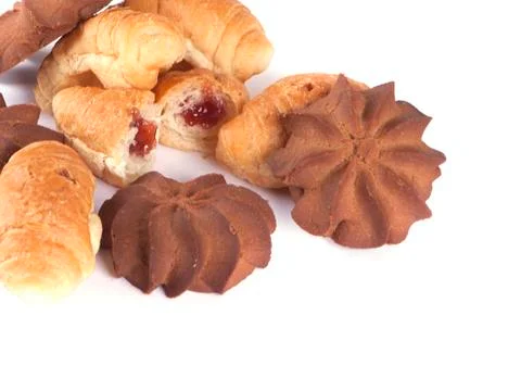 Culinary composition from cookies and rolls Stock Photos
