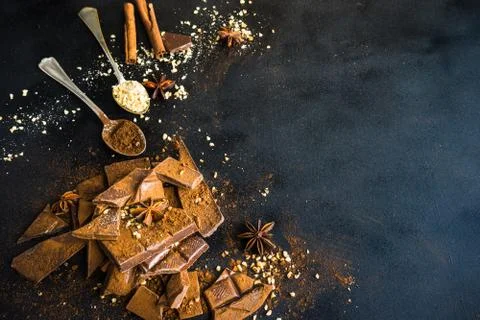 Culinary concept with different types of chocolate Stock Photos