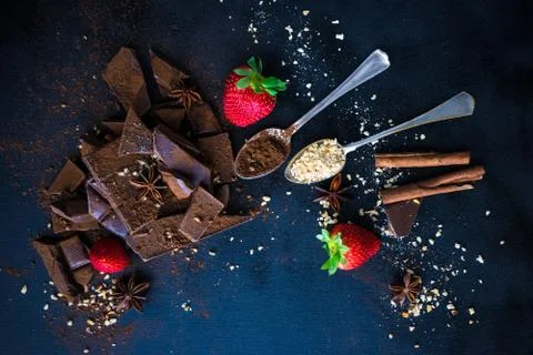 Culinary concept with different types of chocolate Stock Photos
