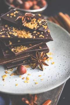 Culinary concept with different types of chocolate Stock Photos
