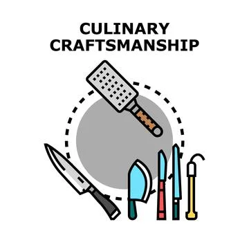 Culinary craftsmanship with diverse kitchen implements and knife set Stock Illustration