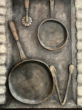 Culinary decor on the wall. Wall decoration for cafeteria and kitchen. The .. Stock Photos