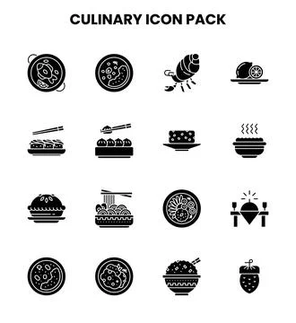 Culinary Glyph Graphics Icons Pack Stock Illustration