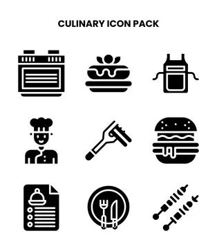 Culinary Glyph Icons Pack Stock Illustration