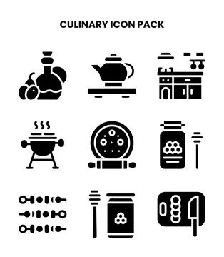Culinary Glyph Set Icons Pack Stock Illustration