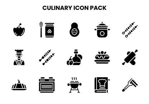 Culinary Glyph UI Icons Pack Stock Illustration