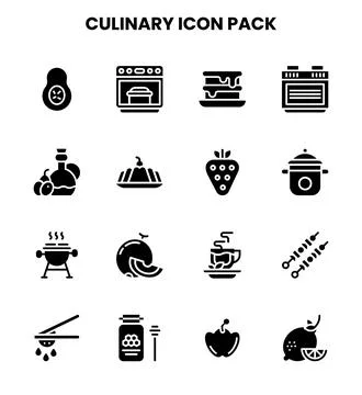Culinary Glyph UI Icons Pack Stock Illustration