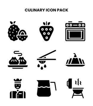 Culinary Glyph Vector Icons Pack Stock Illustration