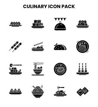 Culinary Glyph Vector Icons Pack Stock Illustration