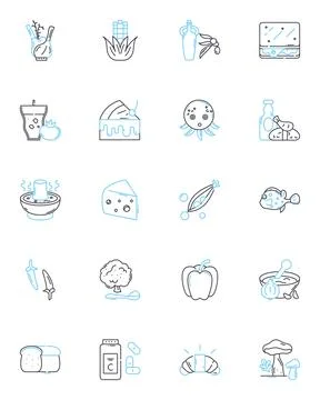 Culinary industry linear icons set. Ingredients, Cuisine, Flavors, Recipes Stock Illustration