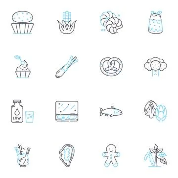 Culinary industry linear icons set. Ingredients, Cuisine, Flavors, Recipes Stock Illustration