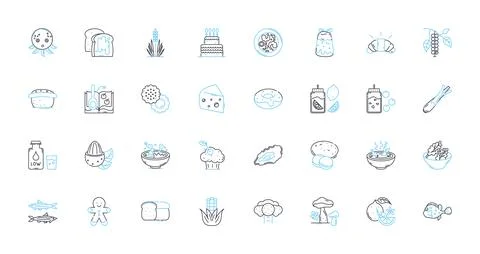 Culinary industry linear icons set. Ingredients, Cuisine, Flavors, Recipes Stock Illustration