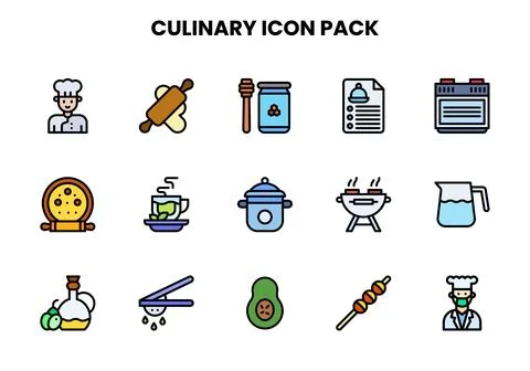 Culinary Lineal Color Icons Pack Stock Illustration