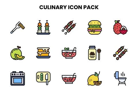 Culinary Lineal Color Vector Icons Pack Stock Illustration