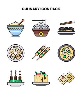 Culinary Lineal Color Vector Icons Pack Stock Illustration