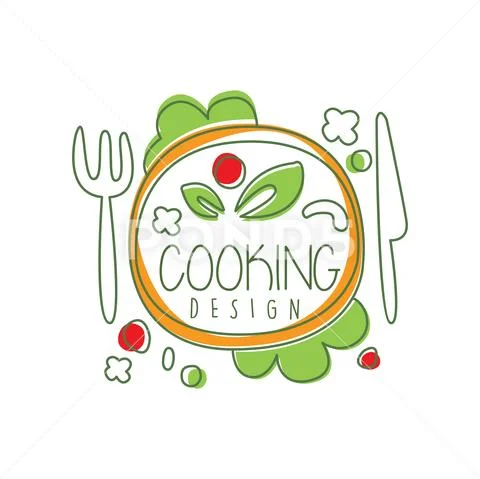 Culinary logo original design with top view dinner dish and lettering. Creative Stock Illustration