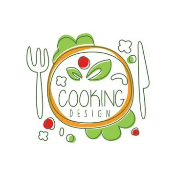 Culinary logo original design with top view dinner dish and lettering. Creative Stock Illustration