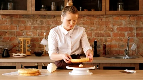 Culinary master class pastry chef assembling cake Stock Footage 112220649