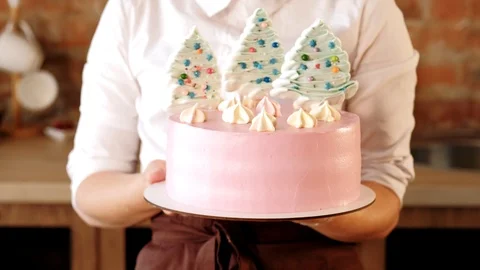 Culinary masterclass chef offer festive cake plate Stock Footage 112220777