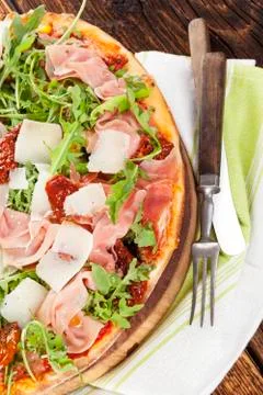 Culinary pizza eating. Stock Photos