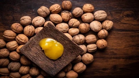 Culinary recept pumpkin on walnuts stop motion Video stock 122217551