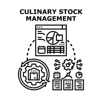 Culinary stock management processing inventory and data analysis Stock Illustration