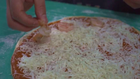 Culinary talent Process of making an exquisite shrimp pizza Stock Footage 293250890