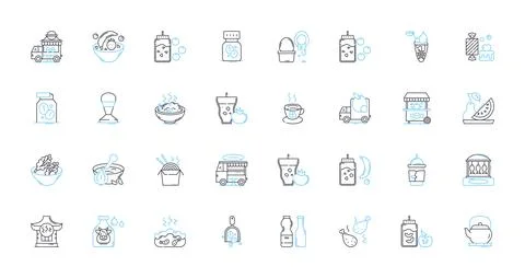 Culinary technology linear icons set. Sous-vide, Molecular, Fusion, Immersion Stock Illustration