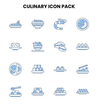 Culinary Two Color Blue Design Icons Pack Stock Illustration