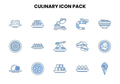 Culinary Two Color Blue Design Icons Pack Stock Illustration