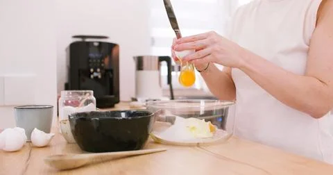 Culinary work treat preparation chef cracking eggs 스톡 사진