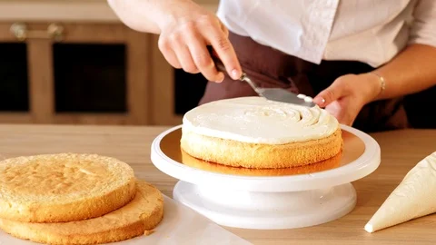 Culinary workshop pastry chef add filling cake Stock Footage 112220160
