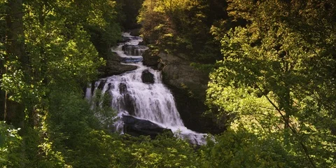 Cullasaja Falls flowing through the rocks in the forest Stock Footage 103818742