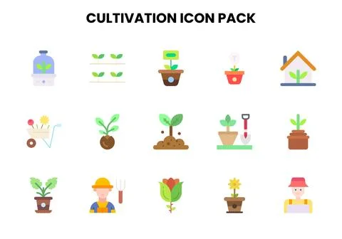 Cultivation Flat Vector Icons Pack Stock Illustration