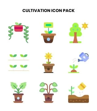 Cultivation Flat Vector Icons Pack Stock Illustration