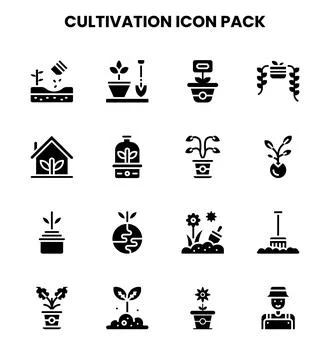 Cultivation Glyph Vector Icons Pack Stock Illustration