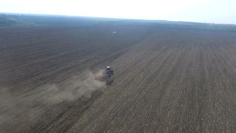 Cultivation of the land. Tractor. View from above Stock Footage 107191953