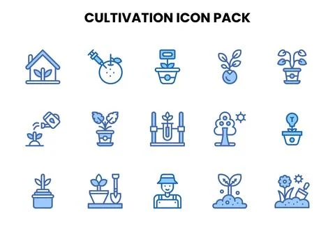 Cultivation Two Colour Graphics Icons Pack Stock Illustration