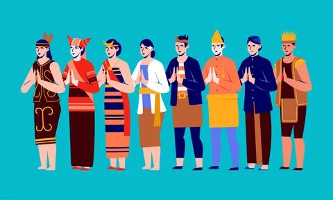 The cultural diversity of the Indonesian state, people wear traditional cloth Stock Illustration